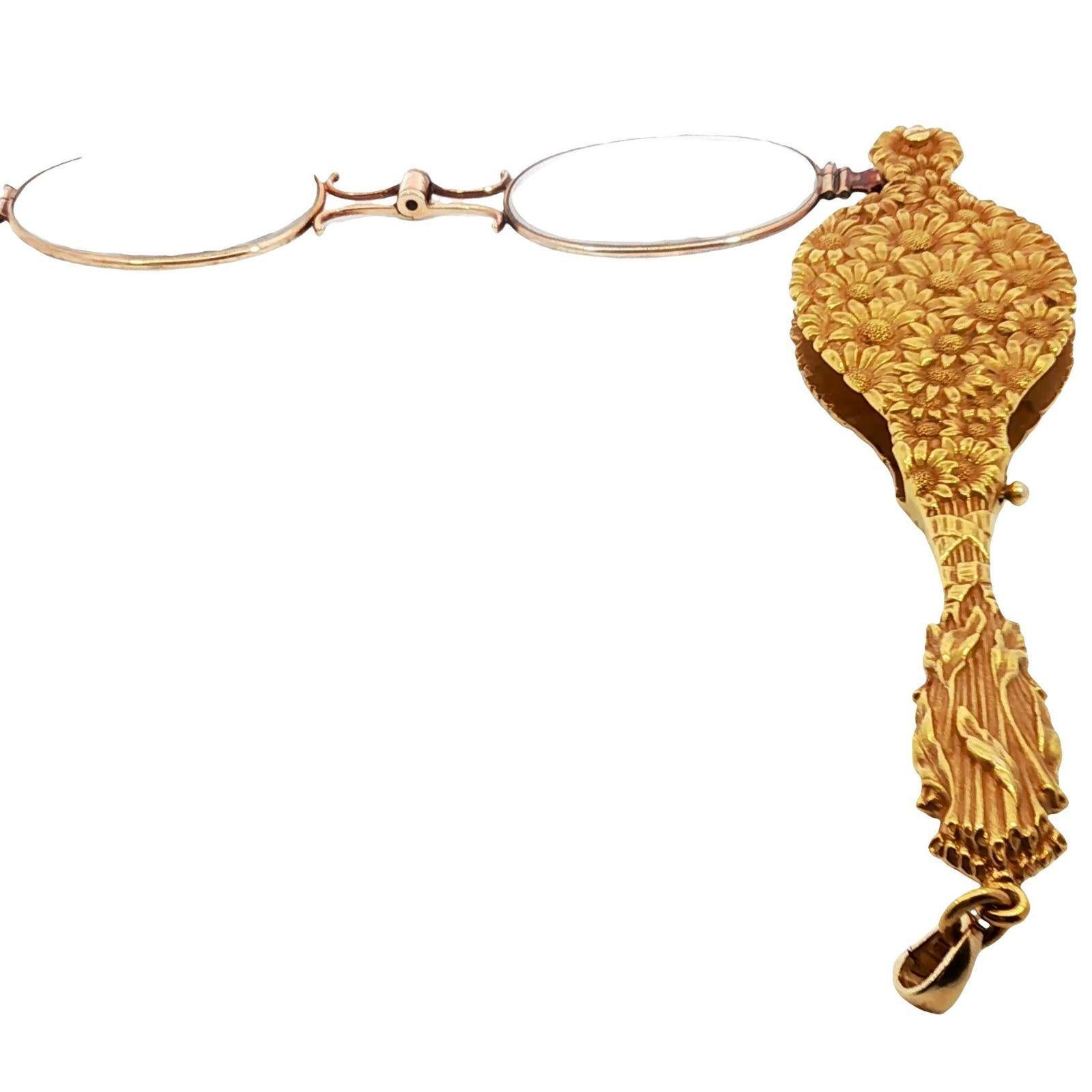 Antique 14K Lorgnette Lecteurs Motif Floral Art Nouveau Or Jaune en vente 13