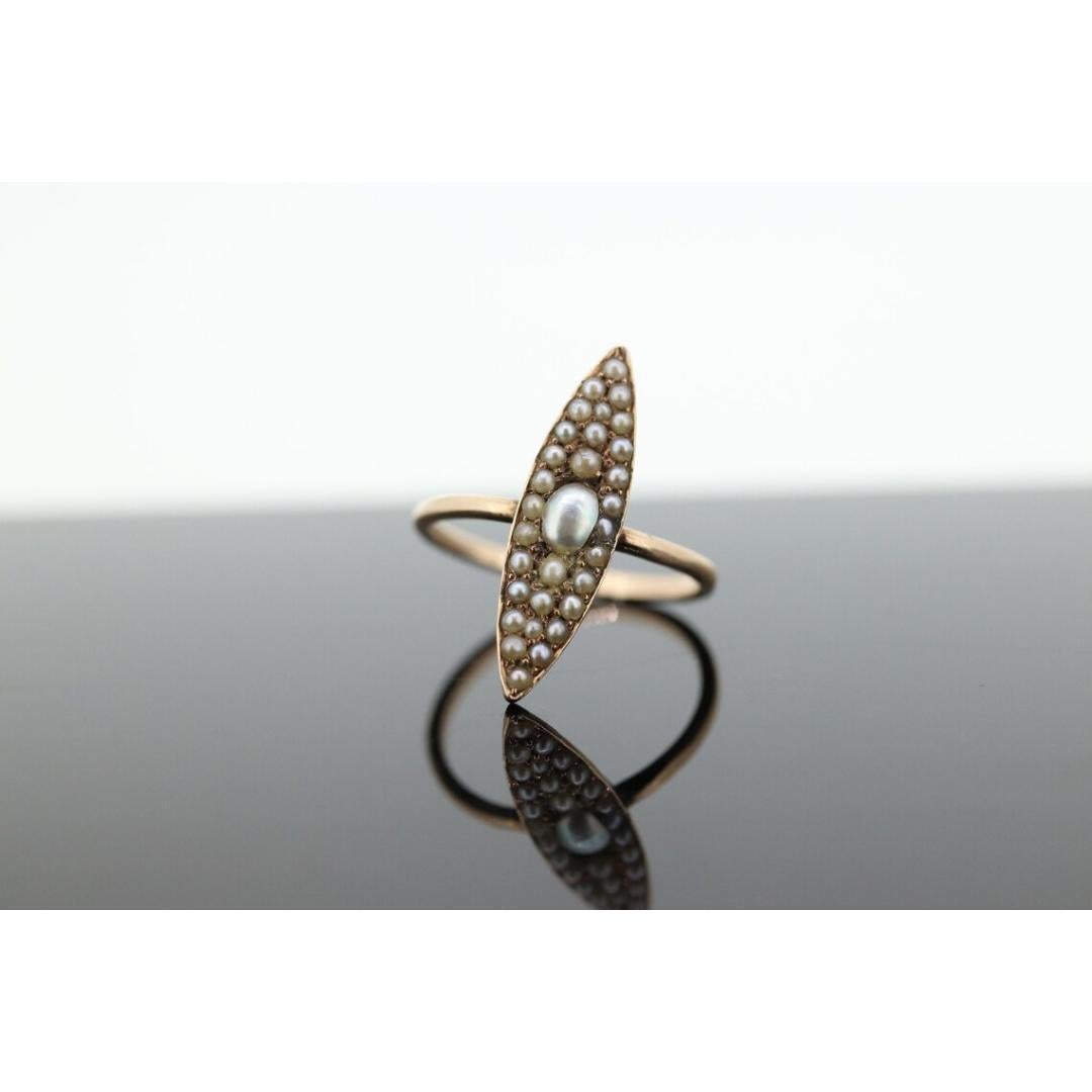 Vintage from the 19th century
Size: 6 1/4 US
Materials: Gold
Gemstone: Pearl
Gem color: Blue
Band color: Rose gold

Style: Victorian

About this item

Excellent piece of jewelry. Very hard to find a similar one. Delicate Navette cluster ring with