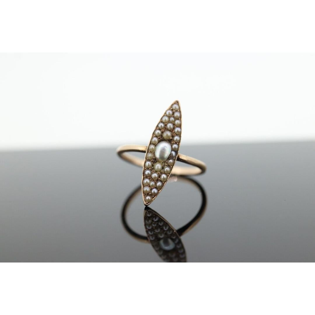 Antique 14k PEARL seed MOP cluster Marquise Navette ring. ANTIQUE Victorian Pear In Good Condition For Sale In Port Charlotte, FL