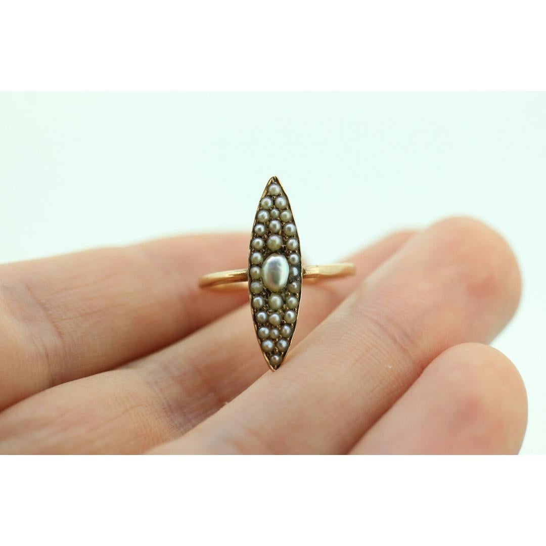 Women's Antique 14k PEARL seed MOP cluster Marquise Navette ring. ANTIQUE Victorian Pear For Sale