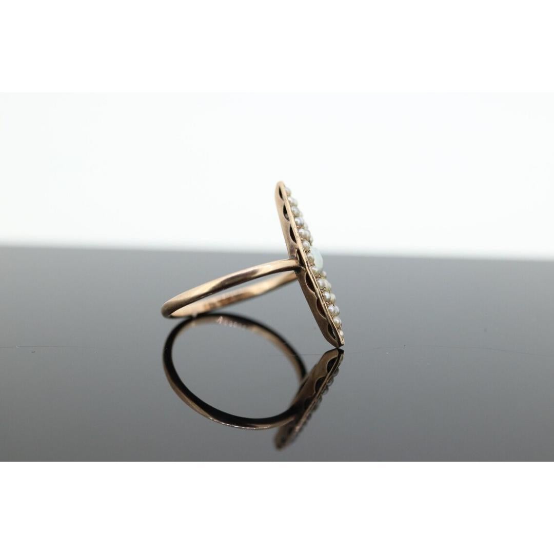 Antique 14k PEARL seed MOP cluster Marquise Navette ring. ANTIQUE Victorian Pear For Sale 2