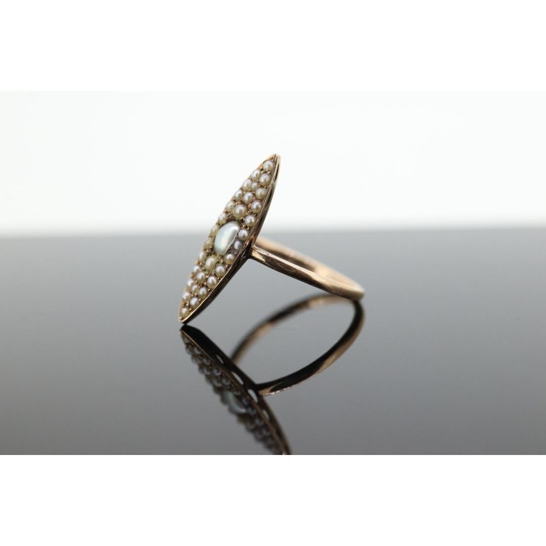 Antique 14k PEARL seed MOP cluster Marquise Navette ring. ANTIQUE Victorian Pear For Sale 3