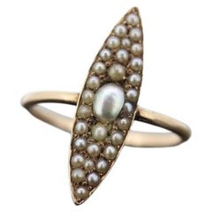 Antique 14k PEARL seed MOP cluster Marquise Navette ring. ANTIQUE Victorian Pear