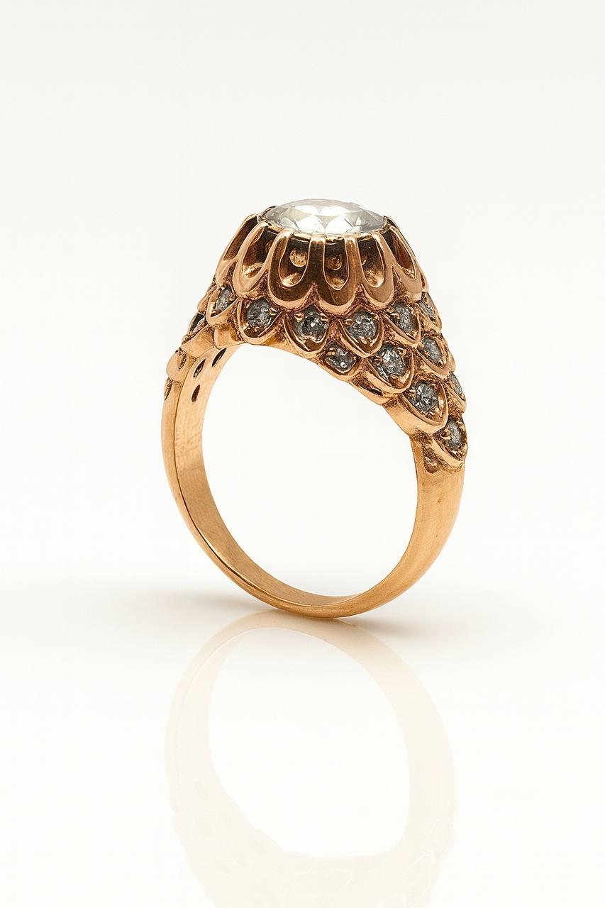Antique 14k Rise-Cut Diamond Ring. en Excelente estado para la venta en Firenze, FI