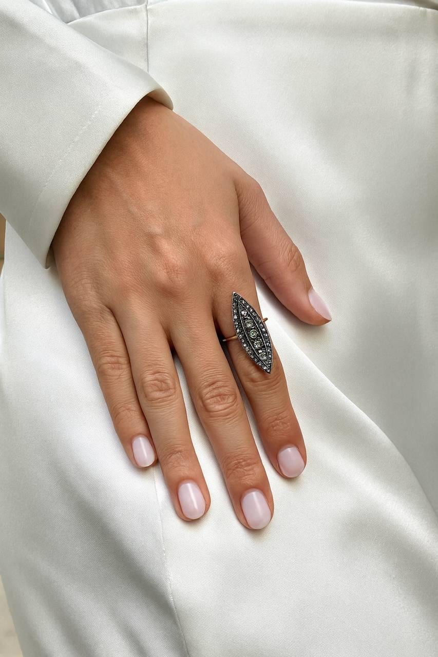 Antiker 14k Rosenschliff Navette Ring . im Zustand „Hervorragend“ im Angebot in Firenze, FI