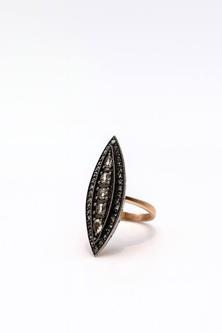 Antiker 14k Rosenschliff Navette Ring . für Damen oder Herren im Angebot