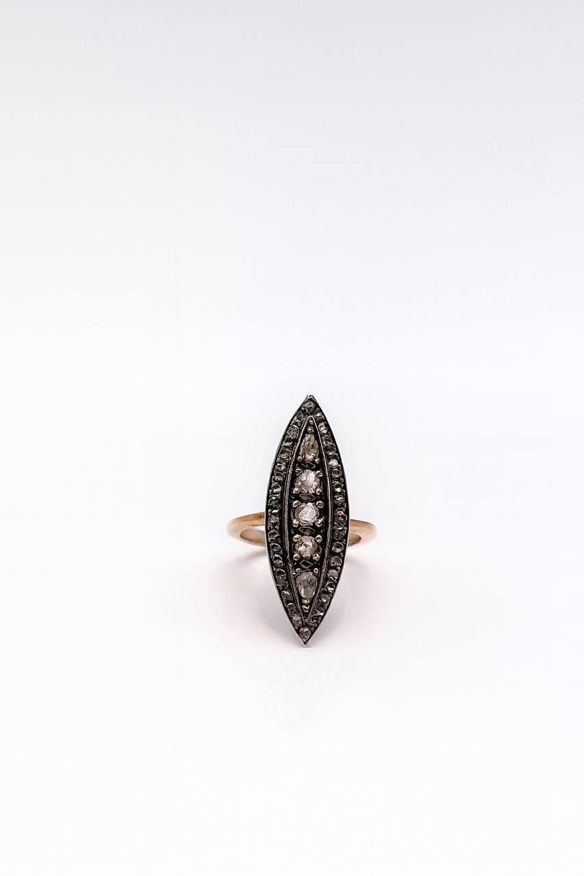Antiker 14k Rosenschliff Navette Ring . im Angebot 1