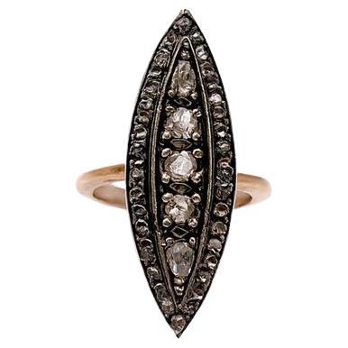 Antiker 14k Rosenschliff Navette Ring . im Angebot