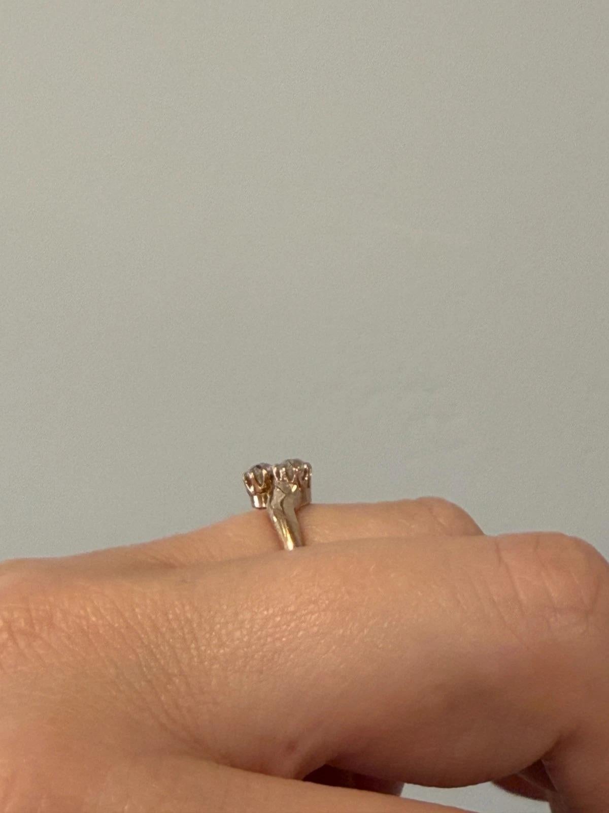 Antique 14K Rose Gold 0.40CTW Old Mine Cut Diamond 2-Stone Bypass Ring Size 9.75 For Sale 2