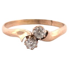 Antique 14K Rose Gold 0.40CTW Old Mine Cut Diamond 2-Stone Bypass Ring Size 9.75