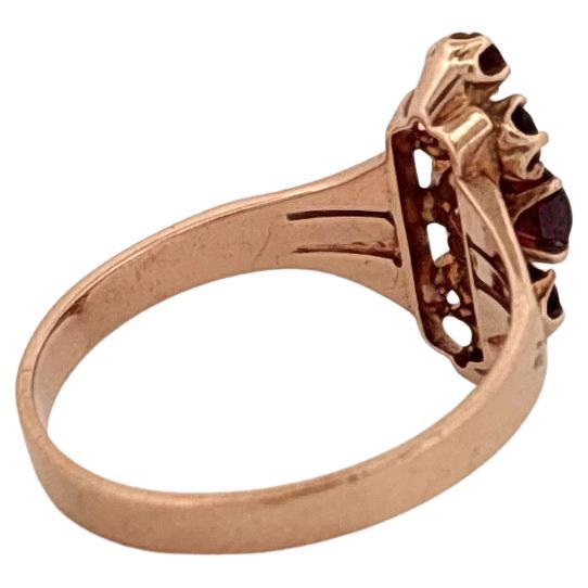 Anello antico in oro rosa 14 carati da 1,13 carati con pietra di granato rosso taglio tondo e ovale in vendita 4