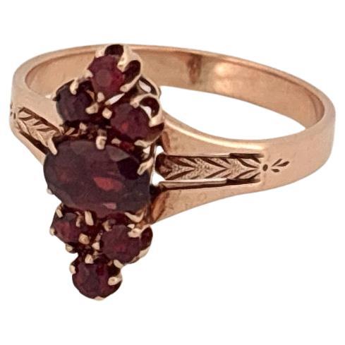 Anello antico in oro rosa 14 carati da 1,13 carati con pietra di granato rosso taglio tondo e ovale in vendita 2