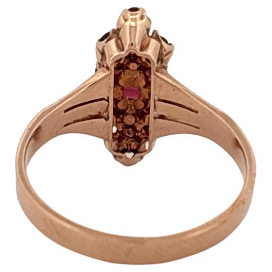 Anello antico in oro rosa 14 carati da 1,13 carati con pietra di granato rosso taglio tondo e ovale in vendita 3
