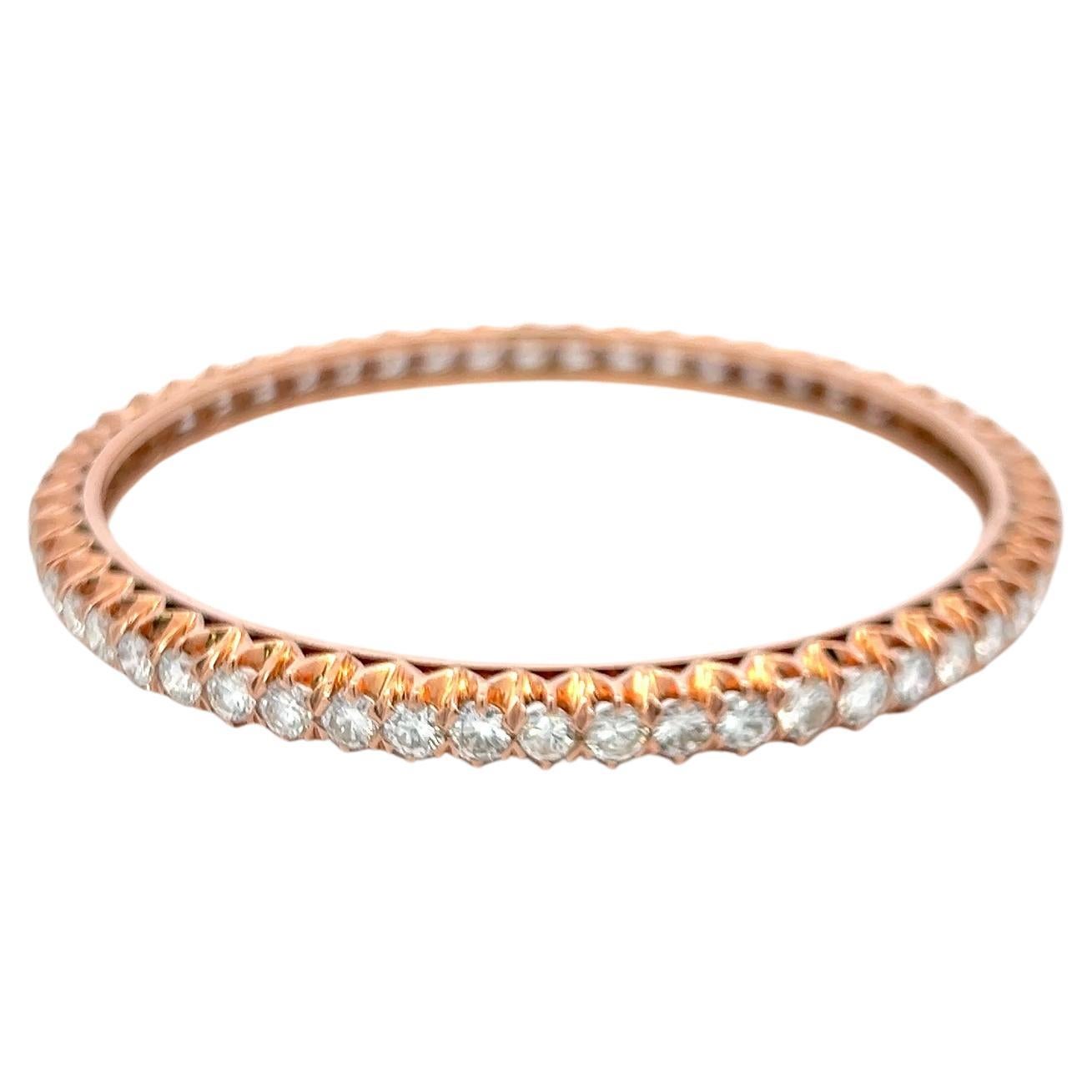 Antique 14K Rose Gold Bangle Bracelet with 8.55 Carat Round Diamonds Size 7