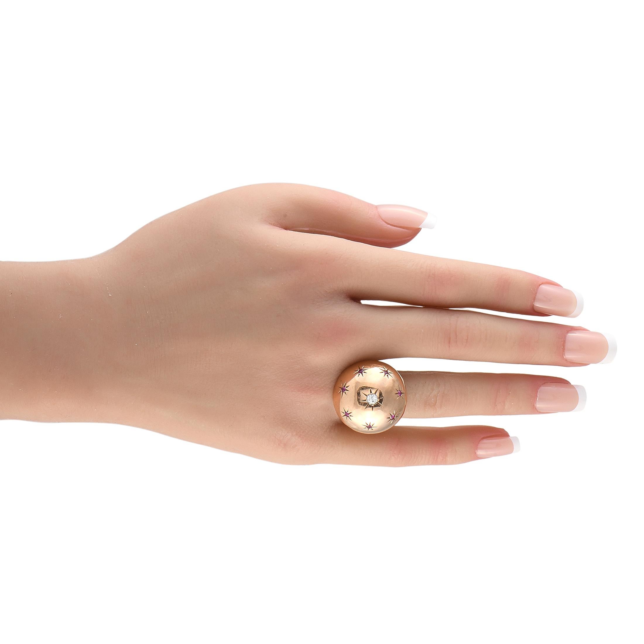 Taglio rotondo Anello antico in oro rosa 14K in vendita