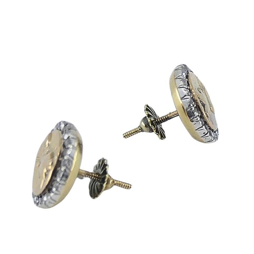 Pendientes antiguos de oro rosa de 14k y diamantes talla rosa Circa 1900s Corte rosa en venta