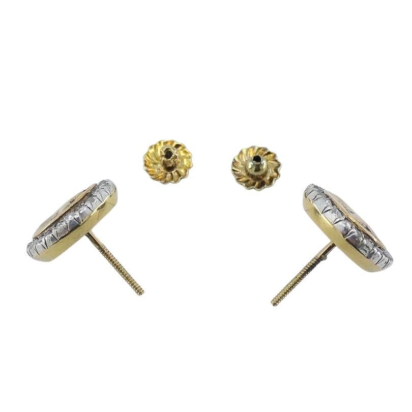 Pendientes antiguos de oro rosa de 14k y diamantes talla rosa Circa 1900s en Bueno estado para la venta en Beverly Hills, CA