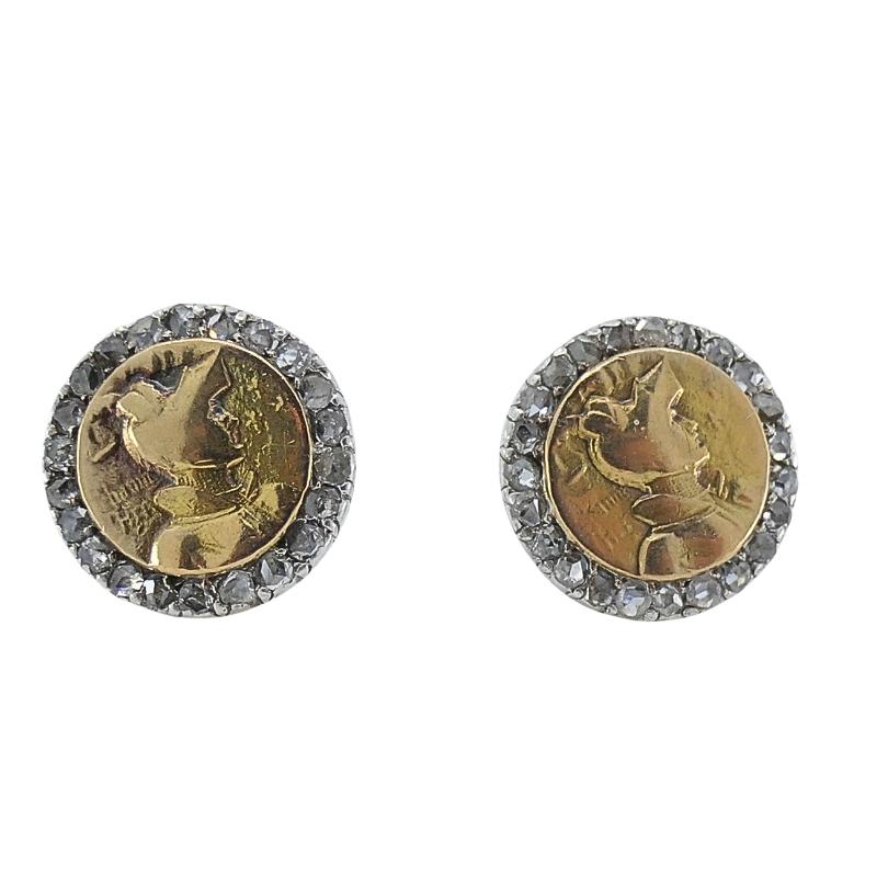 De las mujeres Pendientes antiguos de oro rosa de 14k y diamantes talla rosa Circa 1900s en venta