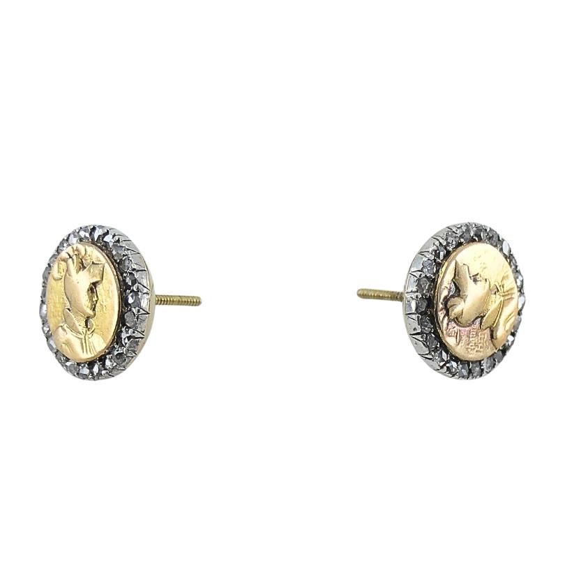 Pendientes antiguos de oro rosa de 14k y diamantes talla rosa Circa 1900s en venta 3