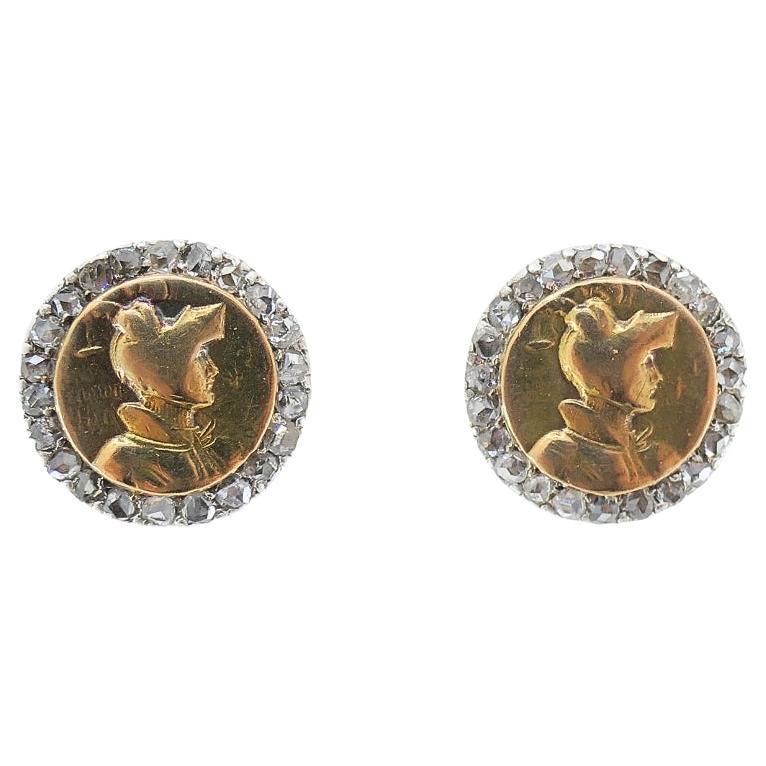 Pendientes antiguos de oro rosa de 14k y diamantes talla rosa Circa 1900s en venta