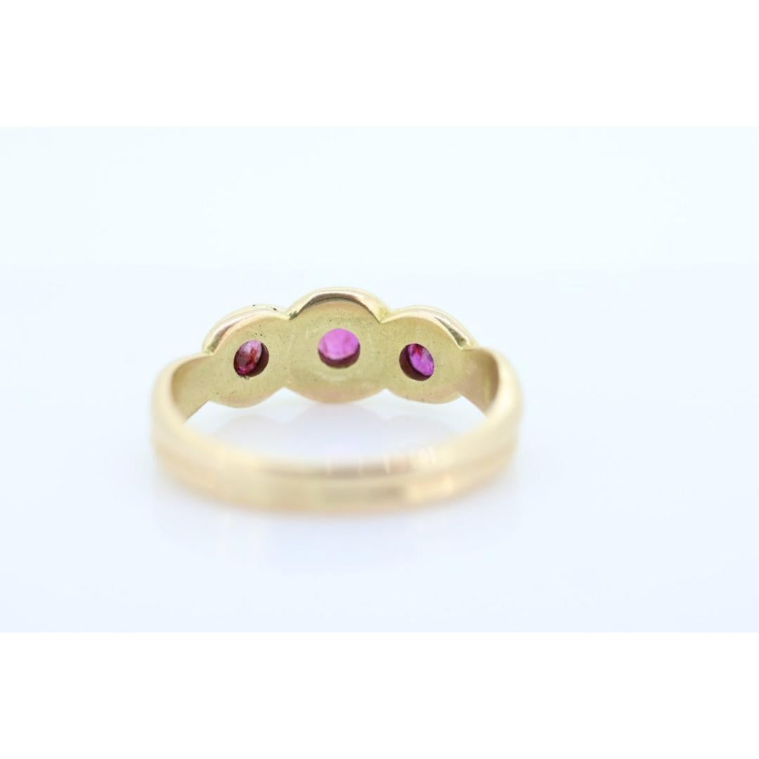 Antique 14k Ruby Ring. Bezel set Triple Ruby ring. 14k yellow gold and Trio 1