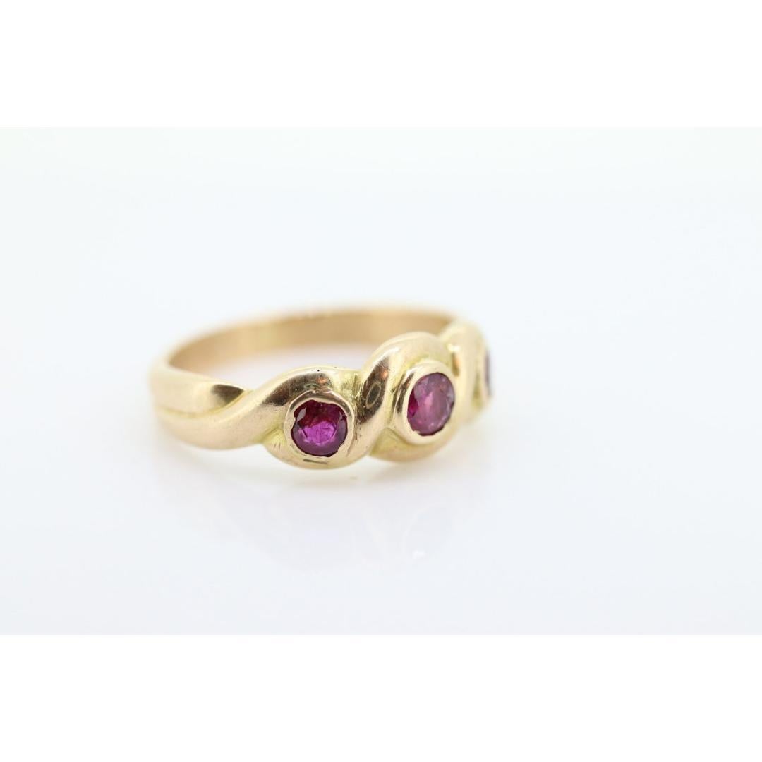 Antique 14k Ruby Ring. Bezel set Triple Ruby ring. 14k yellow gold and Trio 3