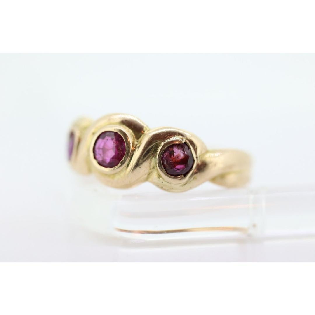 Antique 14k Ruby Ring. Bezel set Triple Ruby ring. 14k yellow gold and Trio 4