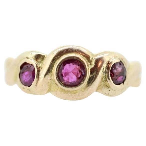 Antique 14k Ruby Ring. Bezel set Triple Ruby ring. 14k yellow gold and Trio
