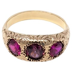 Antique 14k Ruby & Tourmaline Gypsy Ring Yellow Gold Etched Men's US Size 11