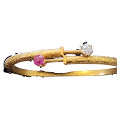 Antique Russian Ruby And Diamond Gold cuff Braclete