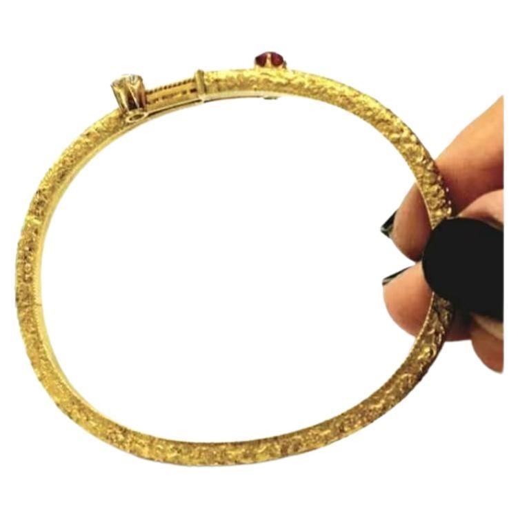 Antique 1880s Ruby And Diamond Gold Bangle Braclete For Sale 5
