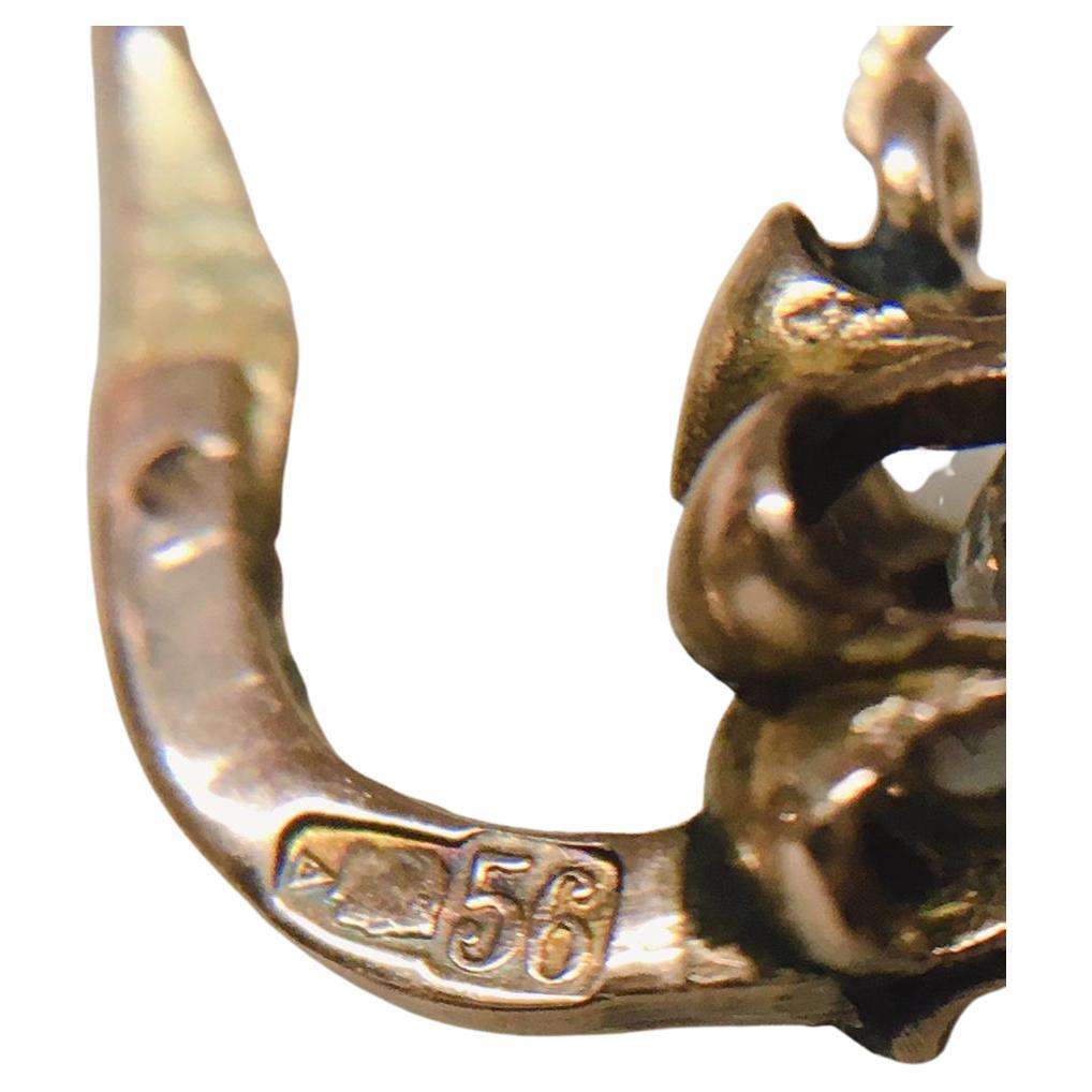 Boucles d'oreilles russes anciennes en or avec diamants taille vieille mine Bon état - En vente à Cairo, EG