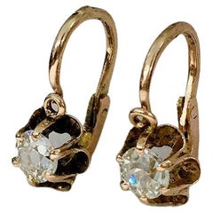 Boucles d'oreilles russes anciennes en or avec diamants taille vieille mine