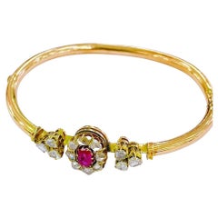 Antique 14k Russian Ruby And Diamonds Cuff Braclet
