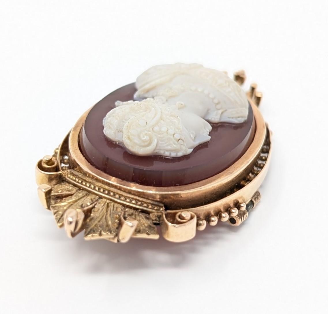 Antique 14k Sardonyx Cameo Brooch Pin Pendant Hand Carved Vintage Estate Jewelry For Sale 1