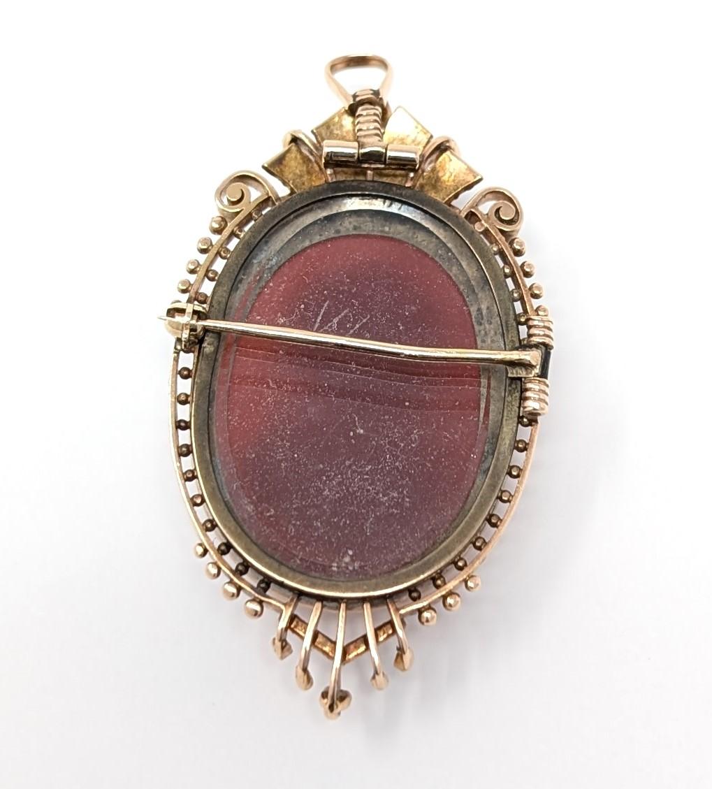 Antique 14k Sardonyx Cameo Brooch Pin Pendant Hand Carved Vintage Estate Jewelry For Sale 2
