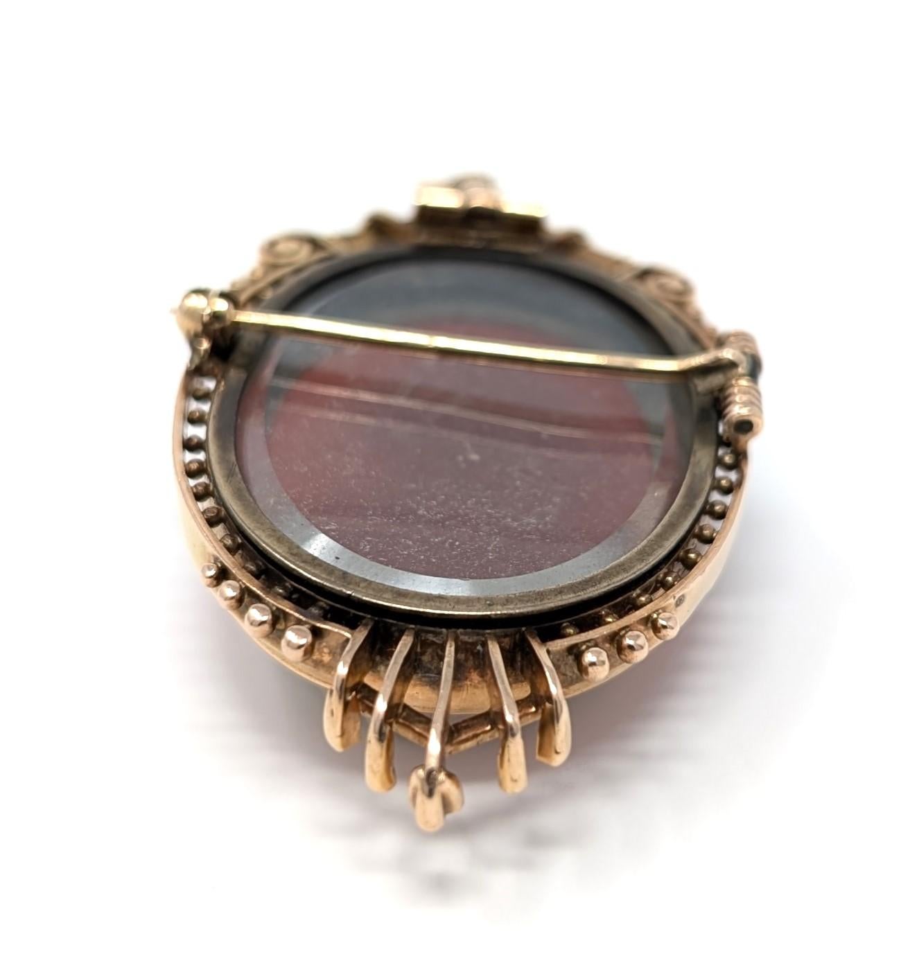 Antique 14k Sardonyx Cameo Brooch Pin Pendant Hand Carved Vintage Estate Jewelry For Sale 3