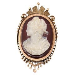 Antique 14k Sardonyx Cameo Brooch Pin Pendant Hand Carved Vintage Estate Jewelry