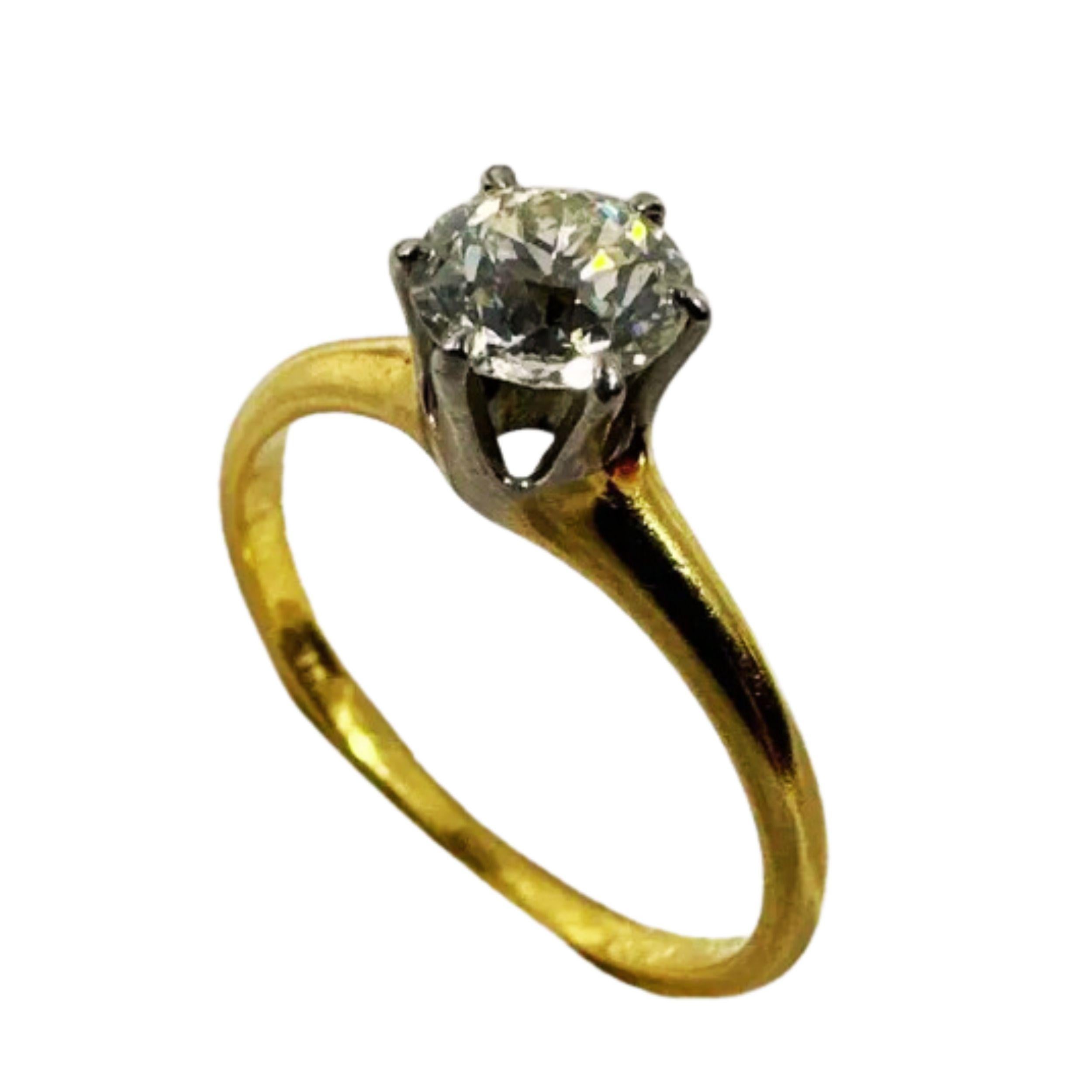 Bague ancienne en or jaune 14 carats signée MK avec diamants accentués en or blanc en vente 3