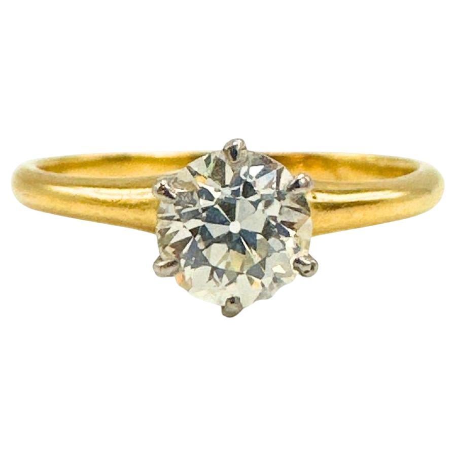 Antique 14K Signed MK Yellow Gold With White Gold Accent Diamond Ring  For Sale