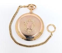 Antique 14k Solid Gold Pocket Watch Engraved Hunters Case with Gold Filled Chain