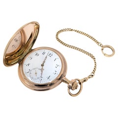 Antique 14k Solid Gold Pocket Watch Engraved Hunters Case with Gold Filled Chain