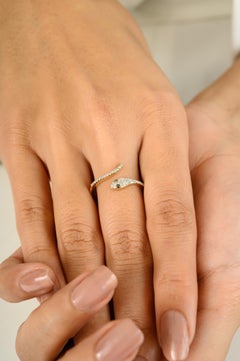 Ancienne bague serpent fine en or jaune massif 14 carats avec diamants naturels