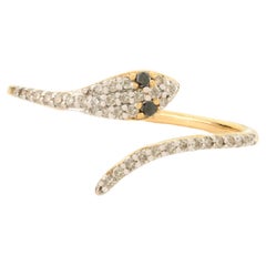 Antiker 14k massiver Gelbgold Natürlicher Diamant dünner Schlangenring Tierschmuck