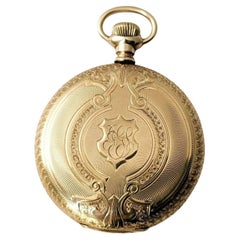 Antique 14k Solid Yellow Gold Waltham Pocket Watch Keystone Hunter Case Monogram