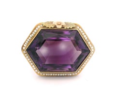 Antique 14k Tri Color Gold Unique Shape Amethyst w/ Seed Pearl Floral Pin Brooch