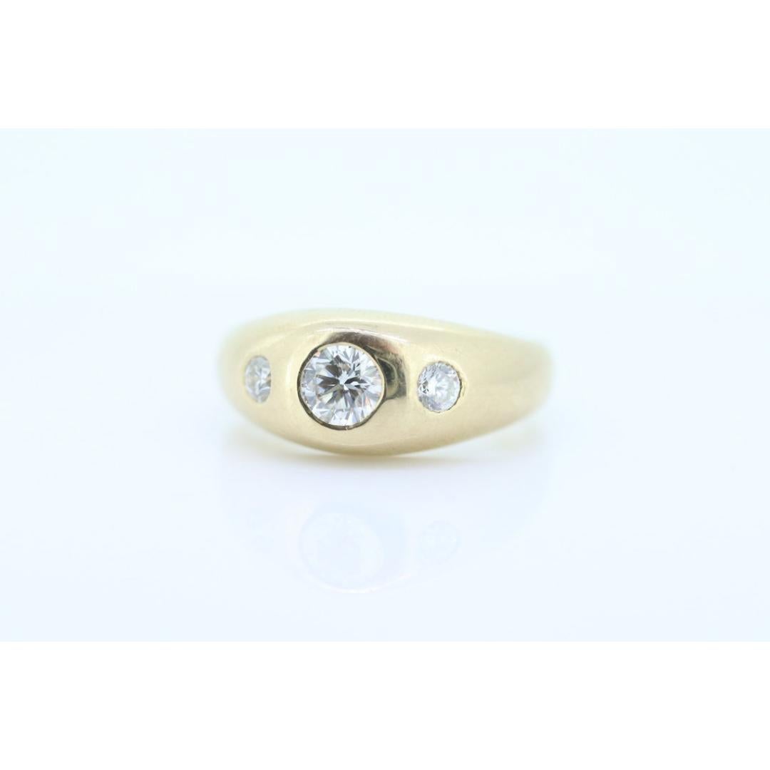 Antiker 14k Dreifach-Diamant-Ring mit 1ctw. Gypsy-Diamant-Lünette in Siegelband gefasst. im Angebot 5