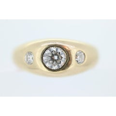 Antique 14k Triple Diamond 1ctw ring. Gypsy Diamond bezel set into Signet band.