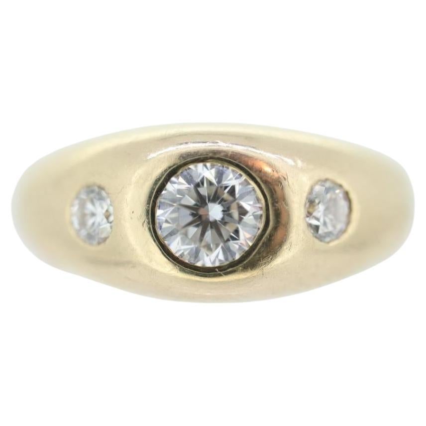 Antique 14k Triple Diamond 1ctw ring. Gypsy Diamond bezel set into Signet band.