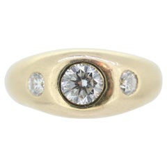 Antique 14k Triple Diamond 1ctw ring. Gypsy Diamond bezel set into Signet band.